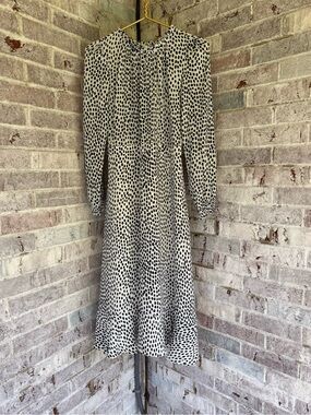 J. Crew Navy & White Polka Dot Long-Sleeve Midi Dress
